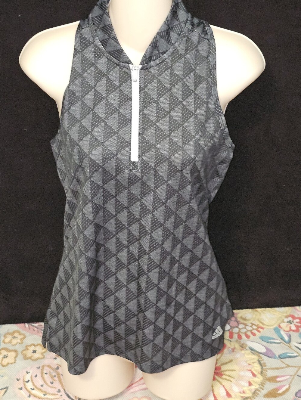 Adidas Golf Black Geometric Sleeveless Zip Athletic Tank Sz Small